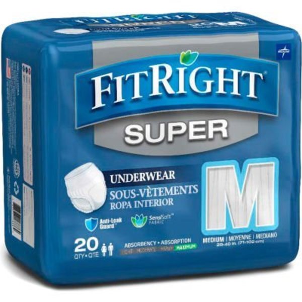 Medline Industries, Inc Medline® FitRight Super Protective Underwear, Size M, Waist Size 28"-40", 20/Bag FIT33005AZ